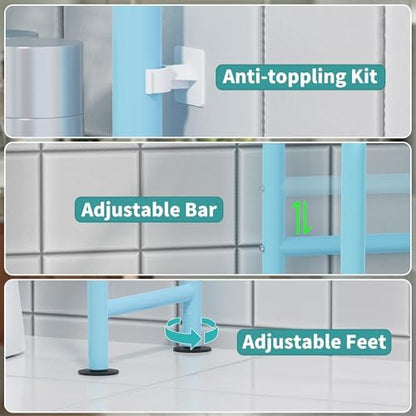 3-Tier Over Toilet Storage, Anti-Tip, 64" H, Blue