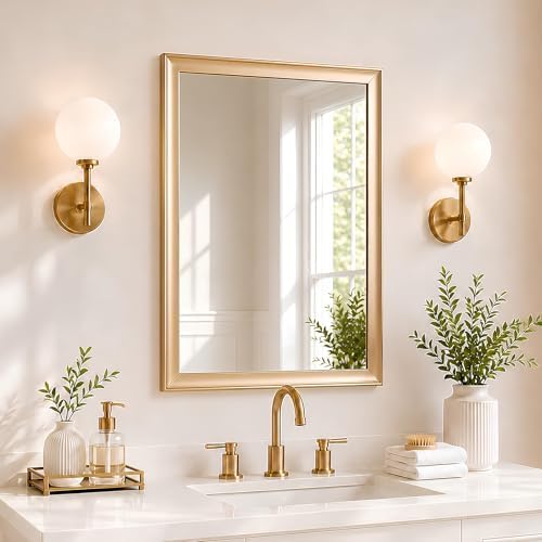 Brushed Gold Bathroom Mirrors for Over Sink 22x30 Inch