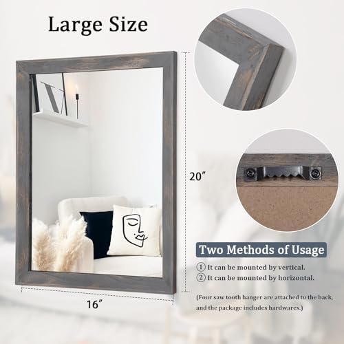 AAZZKANG Wooden Mirror Rectangle Rustic Mirrors for Wall Decorative for Bedroom Bathroom Living Room Entryway Hanging Home Decor 20"x16"