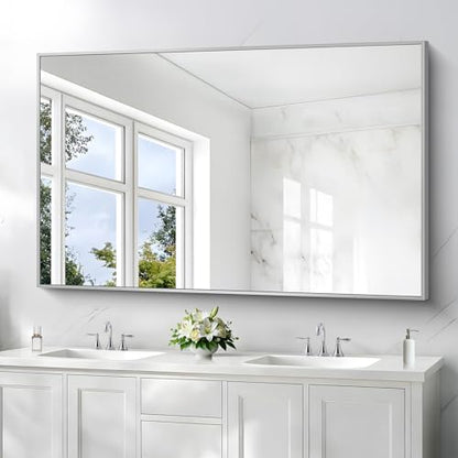 COFENY 36x55inch Bathroom Mirror, Silver Rectangle Mirror with Thin Metal Frame, Large Rectangular Wall Mirrors for Bathroom, Living Room, Hair Salon, Big Mirror Hang Horizontal/Vertical
