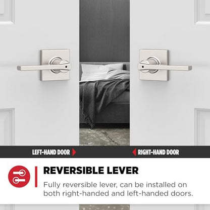 Kwikset Casey Door Handle, Privacy, Satin Nickel | Interior Lever | Keyless Turn Lock | Microban Protection | Pack of 2