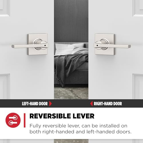 Kwikset Casey Door Handle, Satin Nickel | Interior Privacy Lock | For Bathroom and Bedroom | Reversible | Pack of 6