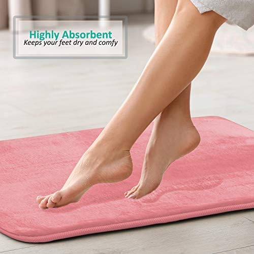 Clara Clark 2 Piece Bathroom Rugs, Velvet Memory Foam Bath Mat Set, Non-Slip Bath Rugs, Machine Wash, Dries Quickly, Ultra Soft Plush Bath Mats for Bathroom, 20 x 32 + Contour, Coral Pink