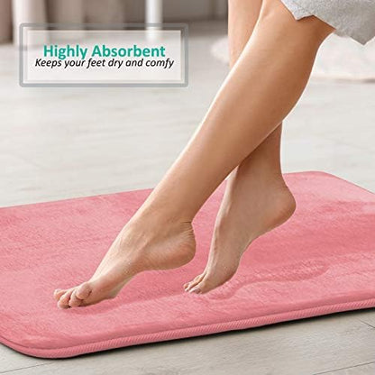 Clara Clark 2 Piece Bathroom Rugs, Velvet Memory Foam Bath Mat Set, Non-Slip Bath Rugs, Machine Wash, Dries Quickly, Ultra Soft Plush Bath Mats for Bathroom, 20 x 32 + Contour, Coral Pink