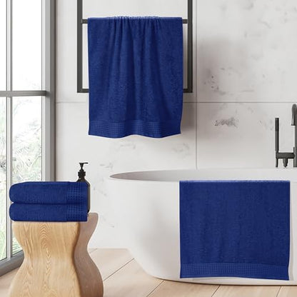 GLAMBURG Ultra Soft 4 Pack Oversized Bath Towel Set 27x54 inches, 100% Cotton Bath Towels, Highly Absorbant Compact Quickdry & Lightweight Towel, Ideal for Gym Travel Camp Pool - Navy Blue