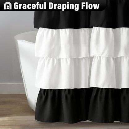 Seasonwood Ruffle Shower Curtain Black and White Shower Curtain, 72" x 72"