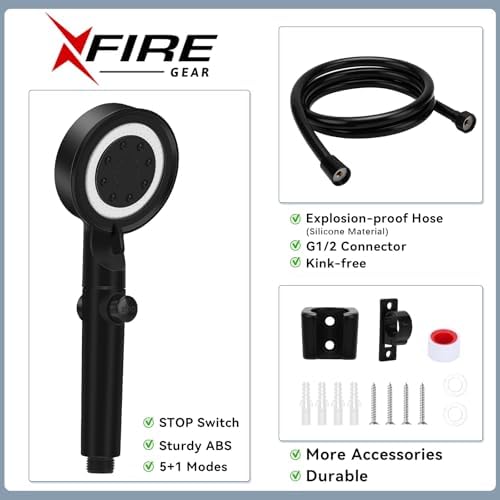 5+1 Mode High Pressure Replacement Black RV Shower Head with Hose