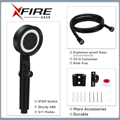 5+1 Mode High Pressure Replacement Black RV Shower Head with Hose