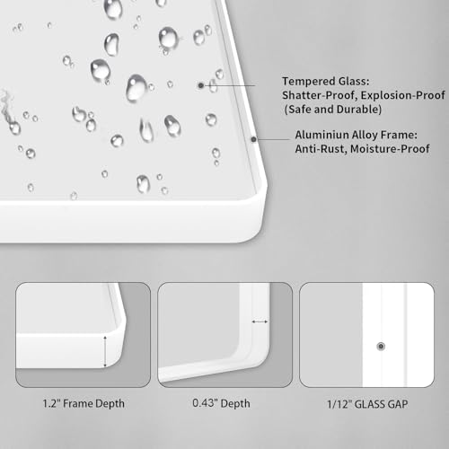 LOAAO White Metal Framed Bathroom Mirror, 40x30 Inch