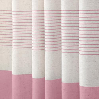Pink Boho Linen Striped Shower Curtain with Tassel 72" W X 72" L