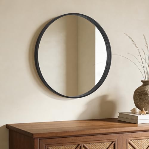 WallBeyond Black Round Wood Mirror 24 inch Circle Wall Mirror for Bathroom Round Wall Mirror for Wall Decor, Vanity, Entryway Living Room