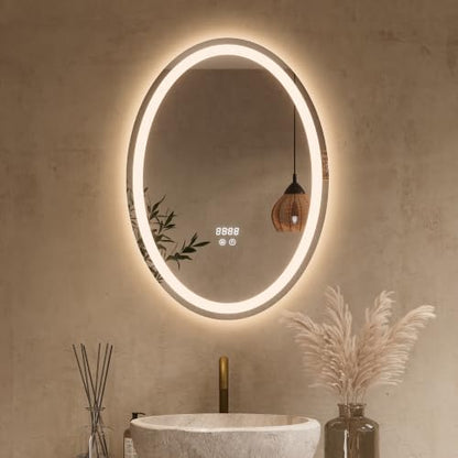 Keonjinn 20" x 28" Oval LED Bathroom Mirror with Frontlit and Backlit