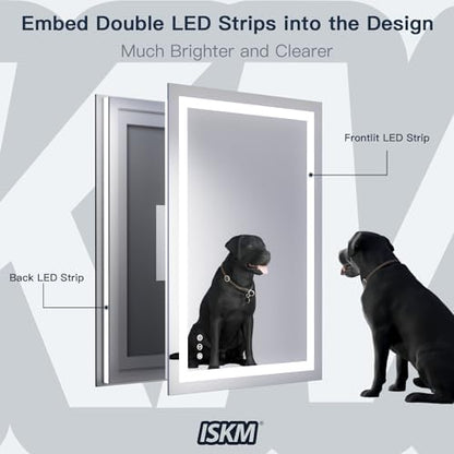 ISKM 60x36 LED Mirror for Bathroom, Front and Back Lit, Anti-Fog, Dimmable