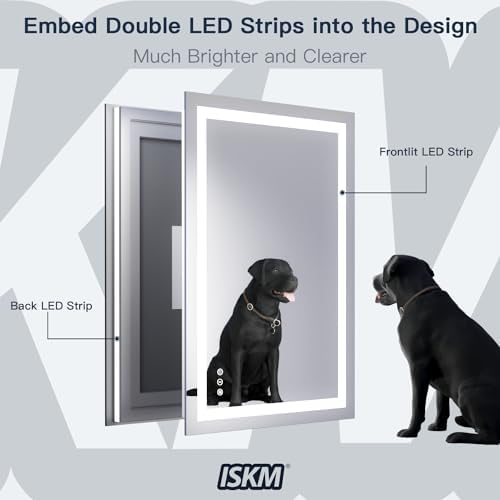 ISKM 48x28 LED Mirror for Bathroom, Front and Back Lit, Anti-Fog, Dimmable