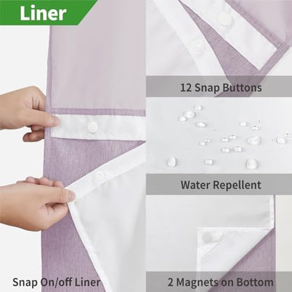 eachope No Hook Fabric Shower Curtain Set with Snap-in Liner,71x80 Lavender