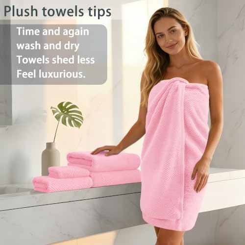 VOOVA & MOVAS 6PC Towel Set, 100% Cotton, Pink