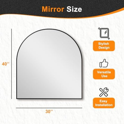 Delma Arched Bathroom Mirror, Black, 32"x30"