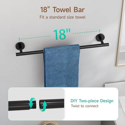 USHOWER 8PCS Matte Black Bathroom Hardware Set, 18-Inch Towel Bar Set