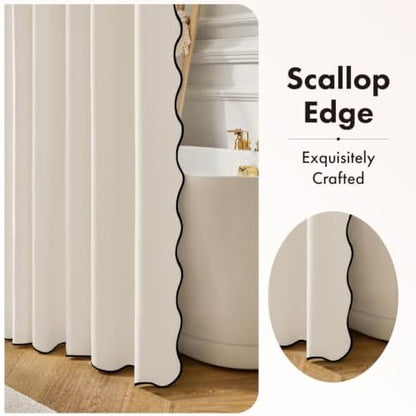 ANRODUO Ivory Scalloped Linen Textured Shower Curtain, W72 x L72