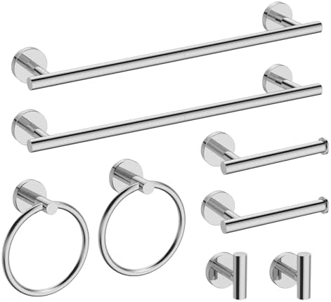 USHOWER 8PCS Polished Chrome Bathroom Hardware Set, 18-Inch Towel Bar Set