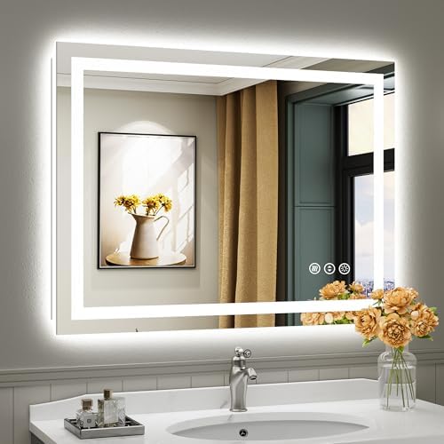 Briivue 40x30 Inch LED Bathroom Mirror with Lights, Backlit & Front Lit