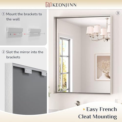 Keonjinn 55x36 Inch Nickel Bathroom Mirror for Over Sink, Rectangular