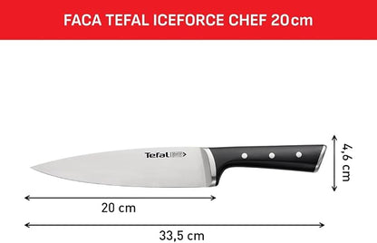 Tefal Ice Force Stainless Steel Chef Knife - 20cm - Premium Design, Long Lasting Performance - K2320214,Silver/Black