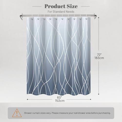 Striped Shower Curtain for Bathroom, Ombre Blue, 60" W x 72" L