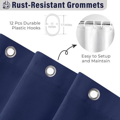 Seasonwood Navy Blue Ruffle Shower Curtain Farmhouse Shower Curtain 72 X 78