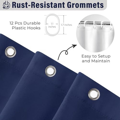 Seasonwood Navy Blue Ruffle Shower Curtain Farmhouse Shower Curtain 72 X 78