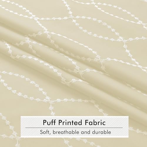OVZME Light Beige Shower Curtain for Bathroom, Puff Printed Textured Shower Curtain with Tassels, Rustic Geometry Heavy Duty Vintage Country Bathroom Curtain, Water Resistant Fabric, 72Wx72L Inches