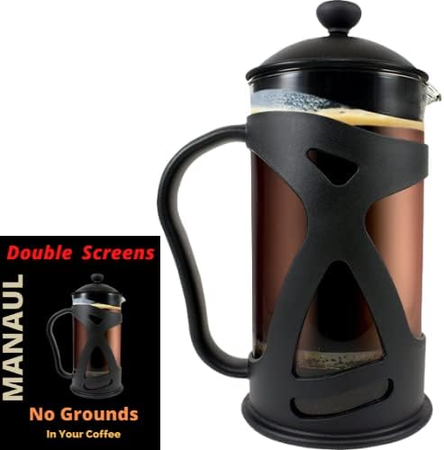SterlingPro Large French Press Coffee Maker 1 L (34 oz) with 2 Extra Filters Black – Borosilicate Glass Coffee Press Pot with Dual Filter System and Durable Stainless-Steel Plunger for Home Brewing