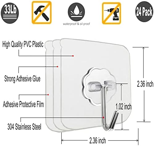 Jwxstore 12 Pack Wall Hooks for Hanging 33LB Heavy Duty Self Adhesive Hooks
