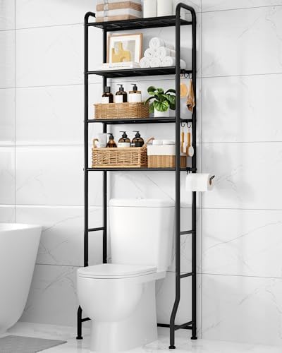 Kitsure Over Toilet Storage Rack, 74.2" H Space-Saving, Holder & Hooks