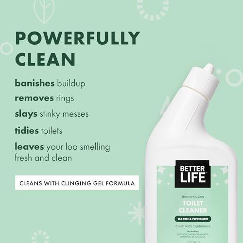Better Life Toilet Bowl Cleaner, Plant-based, Stain & Odor Remover, Tea Tree & Peppermint Scent Cleaning Gel, Liquid Bathroom Cleaners for Household, 24 Oz, Pack of 4