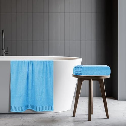 BELIZZI HOME Cotton 2 Pack Oversized Bath Towel Set 28x55 inches, Large Bath Towels, Ultra Absorbant Compact Quickdry & Lightweight Towel, Ideal for Gym Travel Camp Pool - Sky Blue