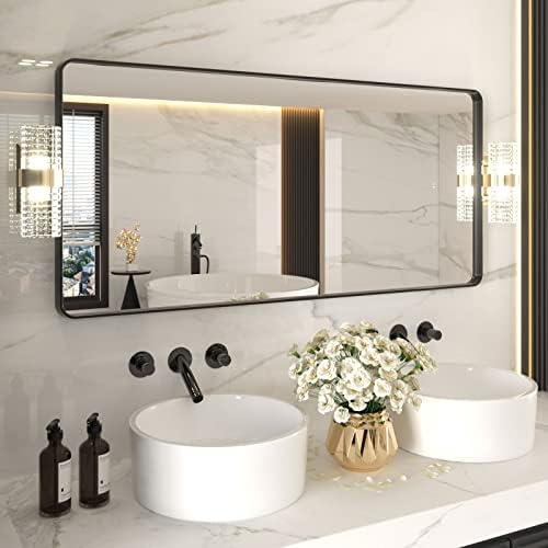 LOAAO 60X28 Inch Black Bathroom Mirror Metal Framed