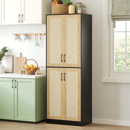 JASIWAY Rattan Pantry Cabinet, 67" Tall Kitchen Storage Cabinet with Doors