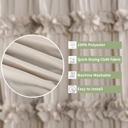 Homechoice Decor Camel Ruffle Shower Curtain 60" x 72" with 10 Buttonholes
