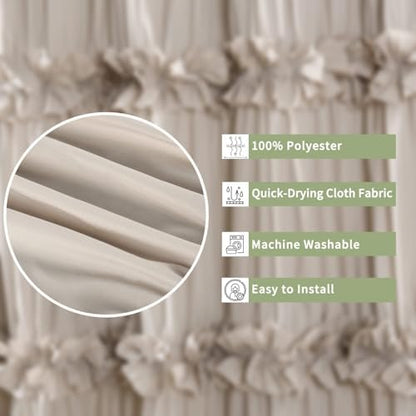 Homechoice Decor Camel Ruffle Shower Curtain 60" x 72" with 10 Buttonholes