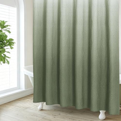 Gibelle 72x78 Long Shower Curtain, Ombre Sage Green 3D Embossed Half Bath Curtain