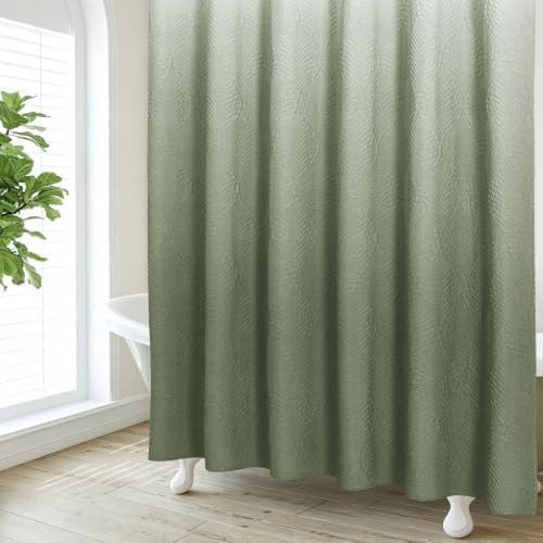 Gibelle 72x84 Extra Long Shower Curtain, Ombre Sage Green 3D Embossed Half Bath Curtain