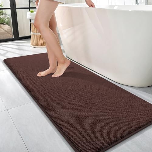 OLANLY Memory Foam Bathroom Runner Rugs 47x17, Absorbent Long Mat, Brown