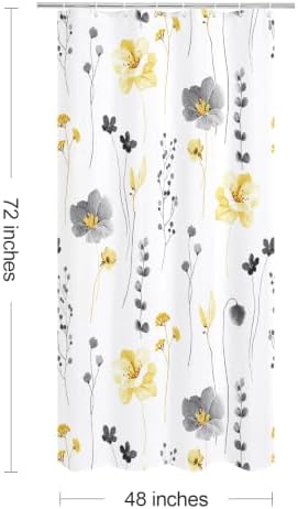 Gibelle Yellow Beige Watercolor Floral Fabric Shower Curtain, 48x72