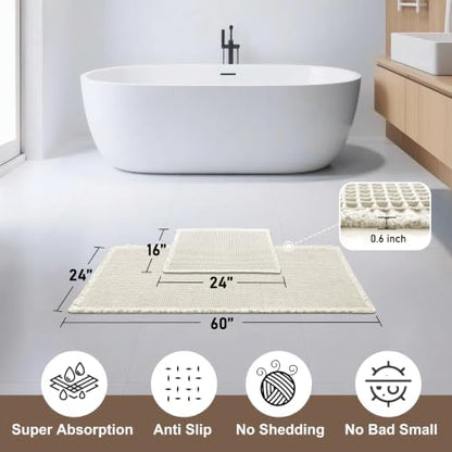 JIUZHEN Set of 2 Waffle Bathroom Rugs Non Slip Bath Mats, 16"x24"+24"x60"