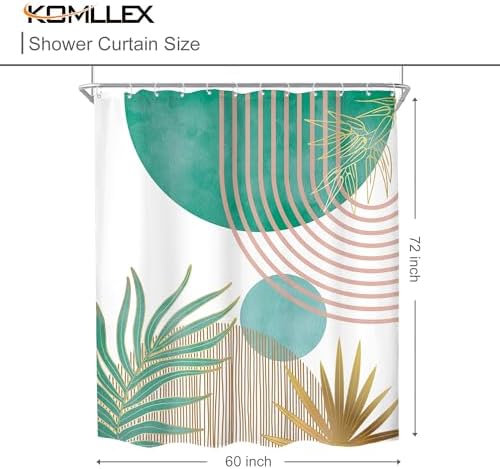 Mid Century Green Pink Boho Abstract Modern Bathroom Shower Curtain Set