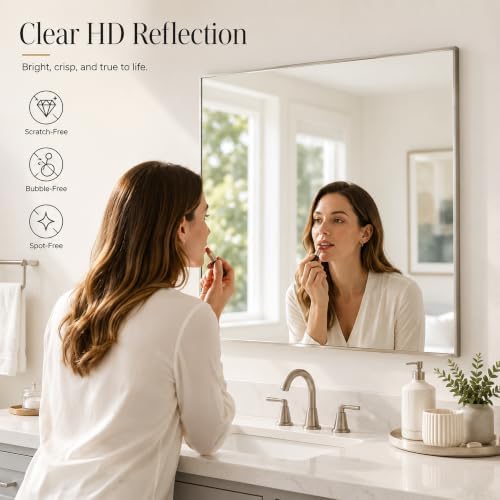 30"x30" Brushed Nickel Framed Square Bathroom Vanity Wall Mirror