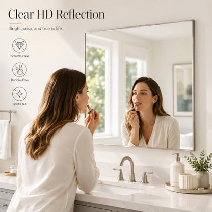 30"x30" Brushed Nickel Framed Square Bathroom Vanity Wall Mirror