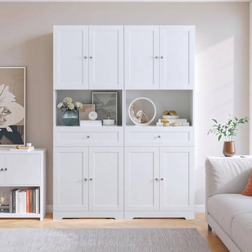 HIFIT Tall Bathroom Storage Cabinet with Drawer, Modern Linen Cabinet,White