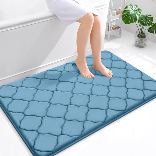 OLANLY Memory Foam Bath Mat Rug 47x32, Ultra Soft Bathroom Rugs, Blue